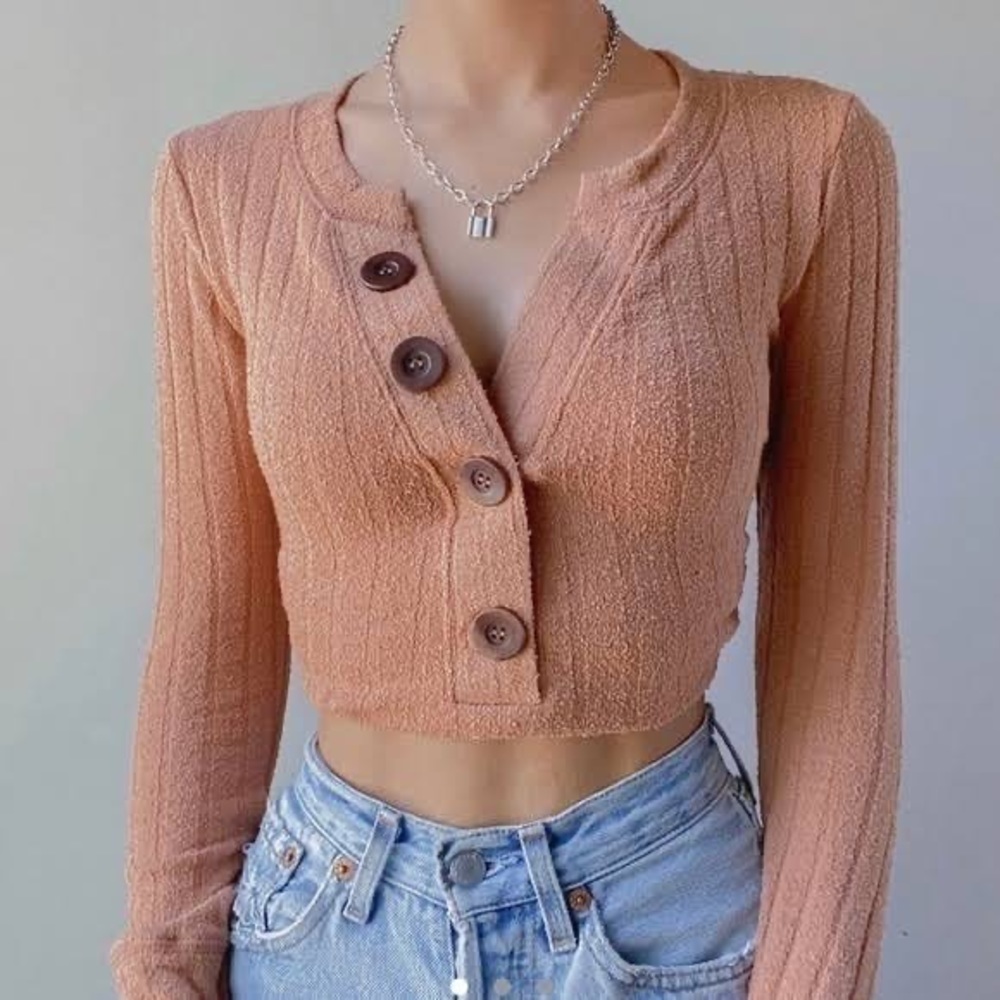 We The Free Oliver Henley Top Burnt Orange Knit Long Sleeve Free People XS